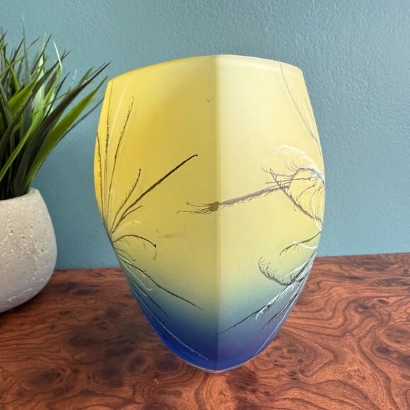 Vintage Herner Vase Hand Painted Royal Peacock Feathers Frosted Germany - Picture 5 of 12